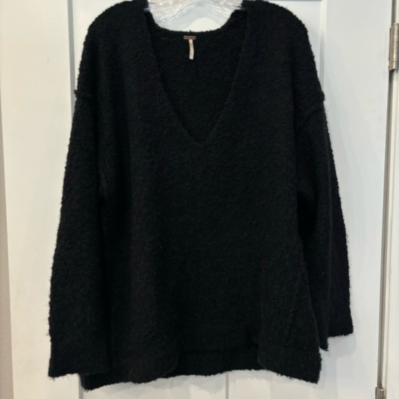 Free People Sweaters - NWOT Free People Black Fuzzy V-Neck Sweater
